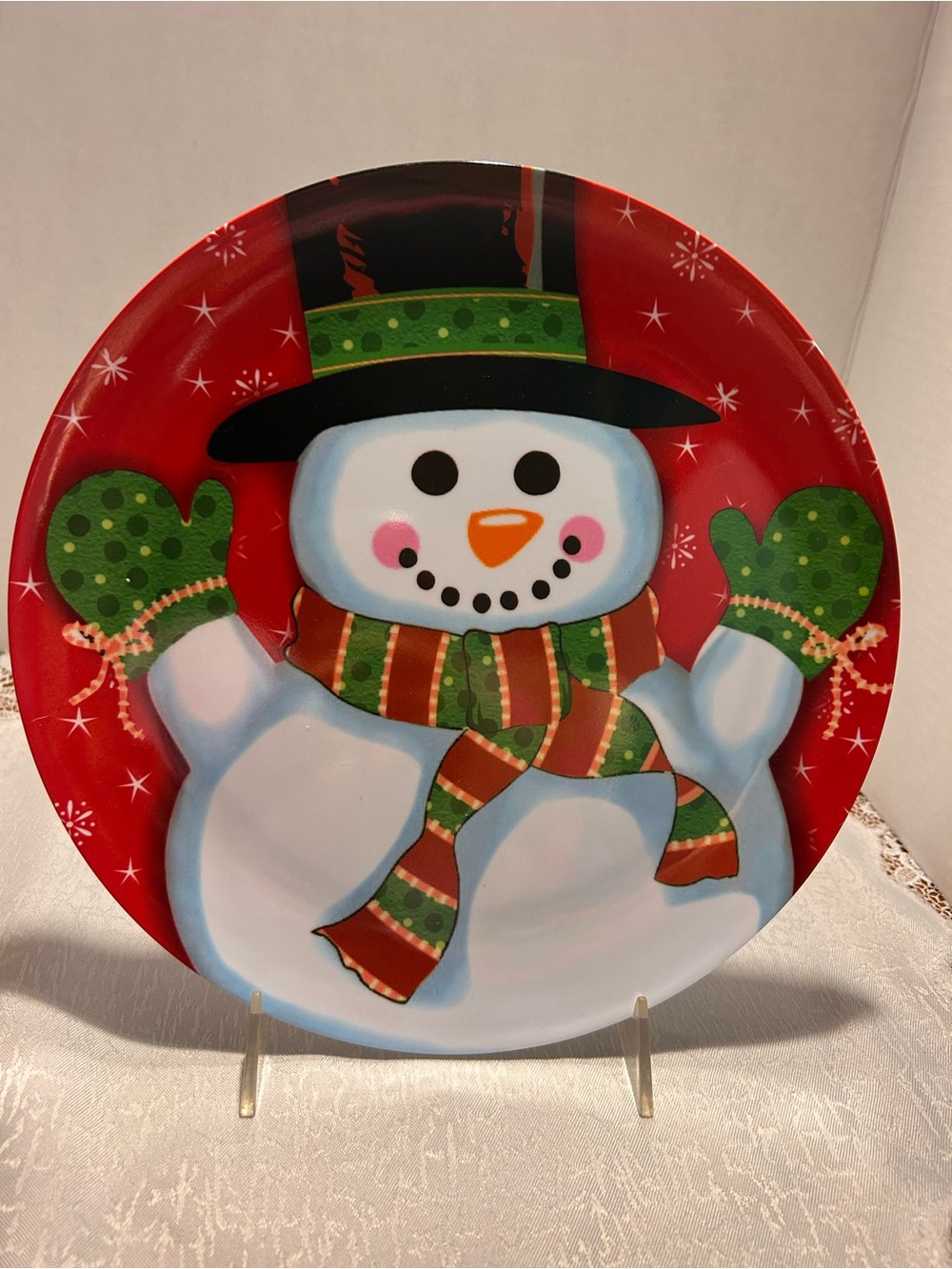 Festive Red Snowman Holiday Plate - Unbranded